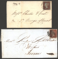 1842 Entire Letter To Irvine, Franked Four Margined 1d Red TG, Tied Greenock MC, 1843 Entire To George St, Franked Four  - Other & Unclassified