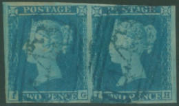 Plate 4 IG/IH, Horizontal Pair, Clear Margins Except Top Upper Right Just Touching, Cancelled By Two Strikes Of Barred O - Other & Unclassified