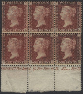 1864-79 1d Rose Red Pl.188 Lower Marginal Block Of Six SA/TC Showing Marginal Inscription, Fine M With Full O.g, Some Gu - Andere & Zonder Classificatie