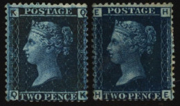 1858-76 2d Blue Pl.9 QK & Pl.13 HE, O.g, Attractive Examples, SG.45/7, Cat £725. - Otros & Sin Clasificación