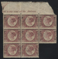 1870 ½d Rose Red Pl.5 AM/CN, An Irregular Block Of Eleven, Top Marginal Showing Inscription 'GHT HAND SIDE Of The Addres - Otros & Sin Clasificación