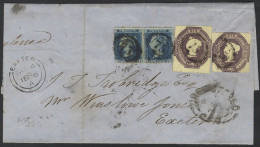 1847 6d Purple (2), Four Margin & Two Margin On Letter Sheet From London To Exeter With Pair Of 2d Blues (SG.34) Forming - Sonstige & Ohne Zuordnung