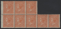 1865-67 Large Garter 4d Vermilion Pl.11 Irregular Block Of Eight RG/RI, SG/SK, All With Full O.g, Only One Stamp Previou - Altri & Non Classificati