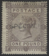 1867 Maltese Cross £1 Brown-lilac FH, Optd SPECIMEN, Centred To Right Side, Good Colour, Lower Left Corner Perf Just Han - Andere & Zonder Classificatie