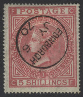 1867 Maltese Cross 5s Rose Pl.1 CF, Superb U With Edinburgh C.d.s. For JY.6.1870, Stunning Colour, Vertical Crease Not D - Sonstige & Ohne Zuordnung