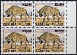 C0296 ZAMBIA 2009, SG1058, K3,300  Surcharge On K2,250 Animals   MNH Marginal Block Of 4 - Zambia (1965-...)