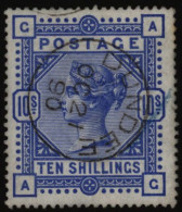 1883-84 10s Ultramarine, VFU With ‘Dundee OC 21 90’ C.d.s (tiny Trace Of Blue Reg Crayon At Right), SG.183, Cat £525. - Other & Unclassified