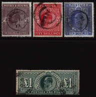 1911-13 Somerset House 2/6d Dark Purple, VFU With ‘Hexham’ C.d.s, 5s Carmine, 10s Blue & £1 Deep Green (short Perf) FU.  - Andere & Zonder Classificatie