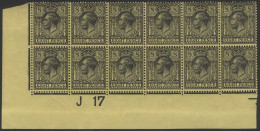 1912 8d Black/yellow Corner Marginal Control J17 Block Of Twelve, Fine M (10x UM), Fine Fresh Multiple, SG.390, Cat. £61 - Sonstige & Ohne Zuordnung