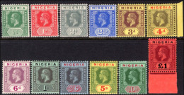 Nigeria 1914-29 Set Fine Lightly Mounted Mint (10s And £1 Unmounted Mint). - Nigeria (...-1960)