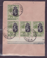 Gambia Strip Of 4 Of 5d Value On Part Of Cover Bathurst Cancellation Rare Elephant - Gambie (...-1964)