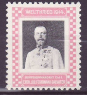 Cinderalla Militaria Weltkrieg 1914 Ferdinand Salvator - Royalties, Royals