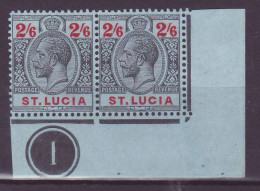 St Lucia SG87 2/6s Corner Pair */** Control 1  Very Light Trace On One Stamp Very Light Trace - Ste Lucie (...-1978)