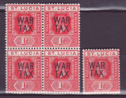 St Lucia SG89 1d With Large WAR TAX Cancellation Single Stamp And Block Of 4mnh ** - Ste Lucie (...-1978)