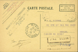 CP Par Avion Cachet Madagascar & Dépendances Poste Aérienne Tananarive RP Taxe Perçue 10F5 Censure L - Airmail