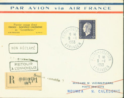 Premier Voyage Direct France Nouvelle Calédonie En Constellation Air France A.P.F.C Recommandé Paris Avion YT N°701 - 1927-1959 Lettres & Documents