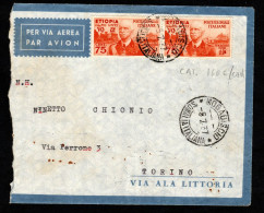 SOMALIA ITALIANA, BUSTA 1937, SASS. ETIOPIA 6, MOGADISCIO X TORINO - Somalie