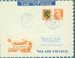 Paris Aviation 7 12 42 Par Avion YT N°602 722 + Vignette Par Voyage D'étude France Antilles Amérique Du Sud Air France - 1927-1959 Covers & Documents