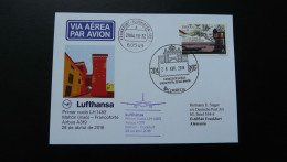 Premier Vol First Flight Mahon Spain To Frankfurt Airbus A319 Lufthansa 2018 - Lettres & Documents