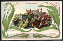 Passepartout-Lithographie Nürnberg, Partie Am Vestnerthorgraben, Maiglöckchen  - Autres & Non Classés