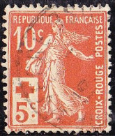 FRANCE Timbre Oblitéré N° 147, Semeuse Rouge 10c + 5c Rouge Au Profit De La Croix Rouge - Used Stamps