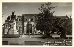 Dominican Republic, TRUJILLO, Catedral Y Estatua De Colón (1930s) RPPC Postcard - Dominicaanse Republiek