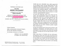 Volckaert Andre Dewaele Zwevezele Ruddervoode Segers Wauters Bidprentje Doodsprentje - Religion & Esotérisme