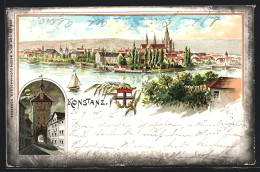 Lithographie Konstanz, Totalansicht Mit Münster, Schnetztor, Wappen  - Konstanz