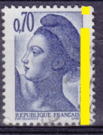 Variété Avec Bande De Phosphore à Cheval, Sur Timbre 70c Bleu Oblitéré LIBERTE DE GANDON N°2240 - 1982-1990 Liberté (Gandon)