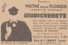 Lassativo Vegetale Mathé Della Florida - Pubblicità - 1930 Old Advertising - Publicités