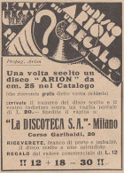 Disco ARION - La Discoteca - Milano - Pubblicità D'epoca - 1930 Vintage Ad - Publicités