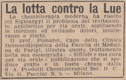 Sigmargyl La Lotta Contro La Lue - 1931 Pubblicità - Vintage Advertising - Publicités