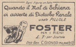 Pillole FOSTER Per I Reni - 1931 Pubblicità Epoca - Vintage Advertising - Publicités