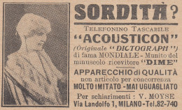 Telefonino Tascabile ACOUSTICON - 1931 Pubblicità - Vintage Advertising - Publicités