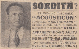 Telefonino Tascabile ACOUSTICON - 1931 Pubblicità - Vintage Advertising - Publicités