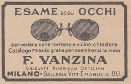 Occhiali F. VANZINA - Milano - 1931 Pubblicità Epoca - Vintage Advertising - Publicités