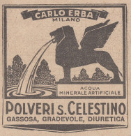 Polveri S. Celestino CARLO ERBA - 1926 Pubblicità - Vintage Advertising - Advertising