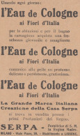 Eau De Cologne Ai Fiori D'Italia - Serpa - 1926 Pubblicità - Vintage Ad - Publicités