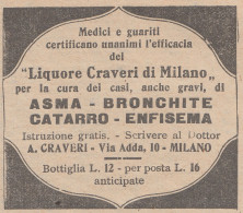 Liquore CRAVERI Di Milano - 1926 Pubblicità - Vintage Advertising - Advertising