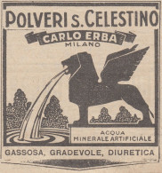 Polveri S. Celestino CARLO ERBA - 1926 Pubblicità - Vintage Advertising - Publicités