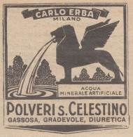 Polveri S. Celestino CARLO ERBA - 1926 Pubblicità - Vintage Advertising - Advertising