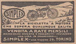 Bicicletta A Motore SIMPLEX - 1926 Pubblicità Epoca - Vintage Advertising - Publicités