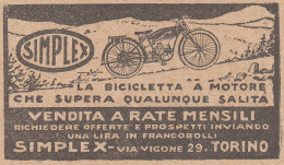 Bicicletta A Motore SIMPLEX - 1926 Pubblicità Epoca - Vintage Advertising - Publicités