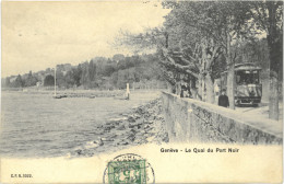 Cpa GENEVE - 1907 - Le Quai Du Port Noir (tramway) - Genève