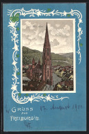 Passepartout-Lithographie Freiburg I. Br., Das Münster, Gerahmt Von Klee  - Autres & Non Classés