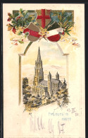 Passepartout-Lithographie Freiburg I. B., Münster, Wappen Mit Lorbeer Und Eichenlaub  - Autres & Non Classés