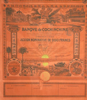 Tres Rare: Banque De Cochinchine - Action 250 Francs - Conçu Par : Christian GRABBE - Bank En Verzekering