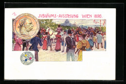 Künstler-AK Wien, Jubiläums-Ausstellung 1898, Besucher Auf Dem Ausstellungsgelände  - Esposizioni