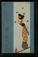 Künstler-Lithographie Raphael Kirchner: Mikado, Jugendstil, Balancierende Geisha  - Kirchner, Raphael