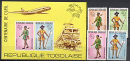 Togo 1974 UPU Centenary, Costumes, Trains, Aviation Set Of 4 + S/s MNH - U.P.U.